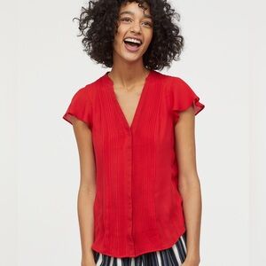 H&M Red Blouse with Pin-Tucks size 6